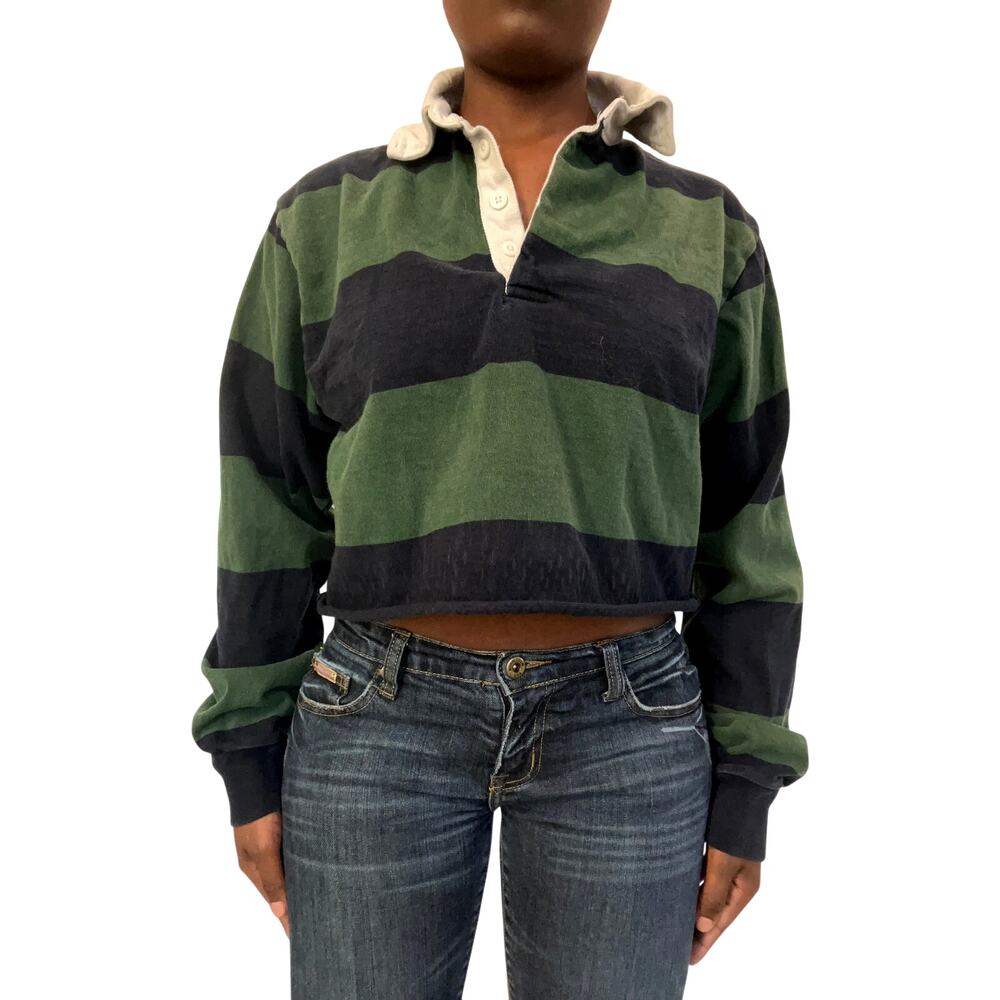 Brandy Melville Evelyn Green & Black Striped Long Sleeve Top, OS-Small